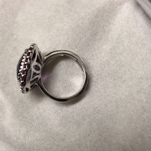 Gorgeous faceted unique Amethyst with garnets sterling ring, size 5 3/4 - Picture 6 of 10